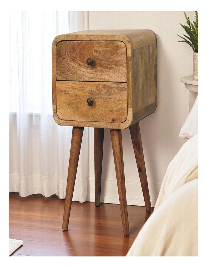 Artisan Furniture Solid Wood Mini Oak-ish Curved Bedside, 2 Drawers, Beige image 2