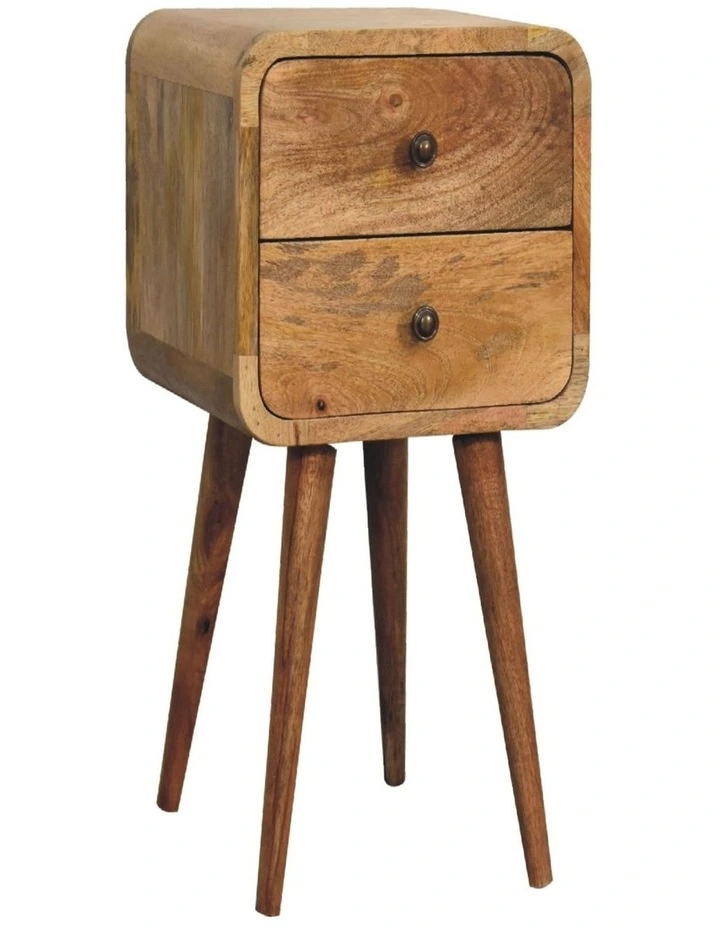 Artisan Furniture Solid Wood Mini Oak-ish Curved Bedside, 2 Drawers, Beige image 3