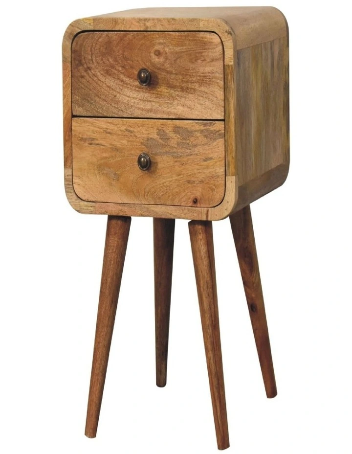 Artisan Furniture Solid Wood Mini Oak-ish Curved Bedside, 2 Drawers, Beige image 4
