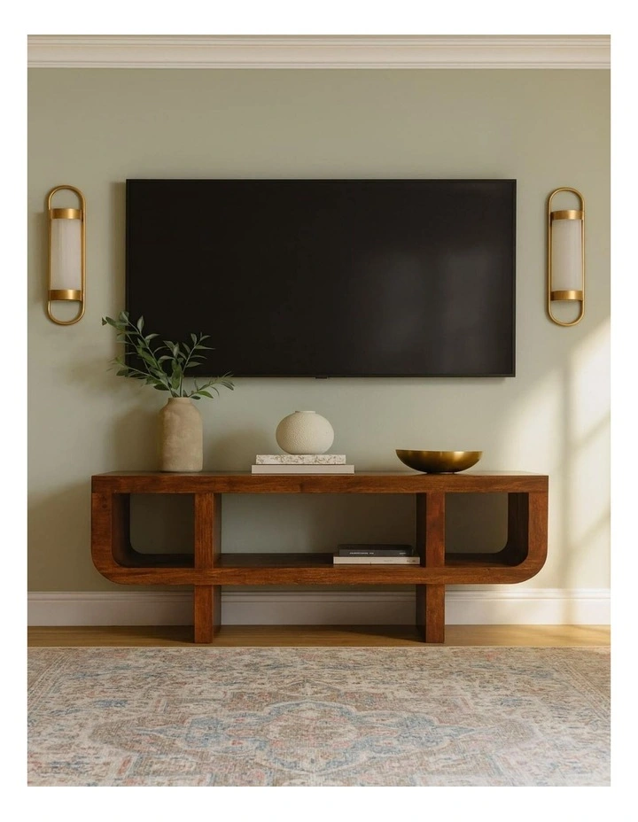 Solid Wood Orion Curved Chestnut Media Unit in Dark Brown image 2