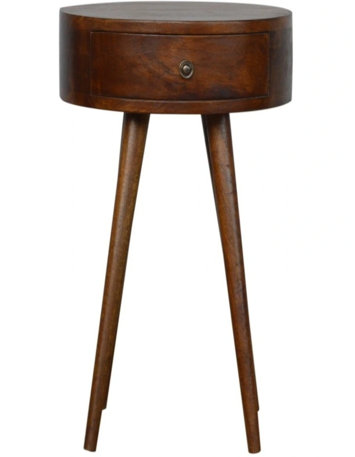 Artisan Furniture Solid Wood Nordic Chestnut Circular Bedside, 1 Drawer, Brown image 1