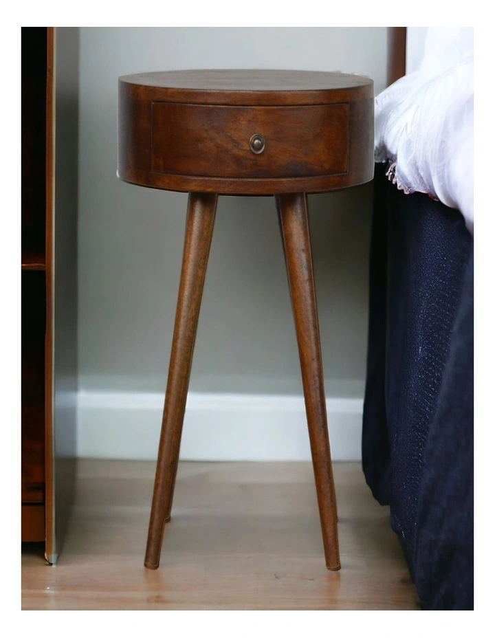 Artisan Furniture Solid Wood Nordic Chestnut Circular Bedside, 1 Drawer, Brown image 2