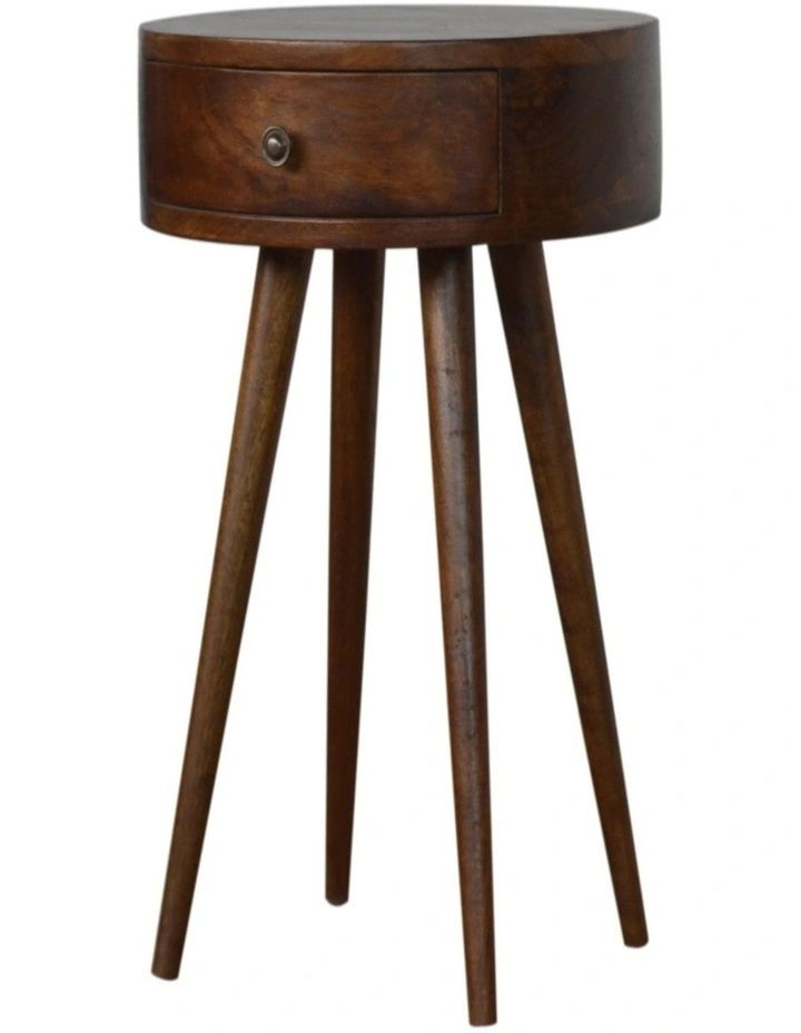 Artisan Furniture Solid Wood Nordic Chestnut Circular Bedside, 1 Drawer, Brown image 3
