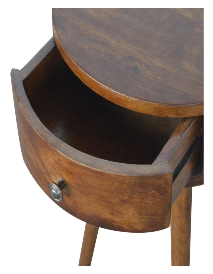 Artisan Furniture Solid Wood Nordic Chestnut Circular Bedside, 1 Drawer, Brown image 4