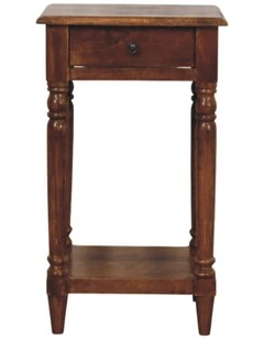 Solid Wood Turned Legs Chestnut 1 Drawer Side Table in Brown