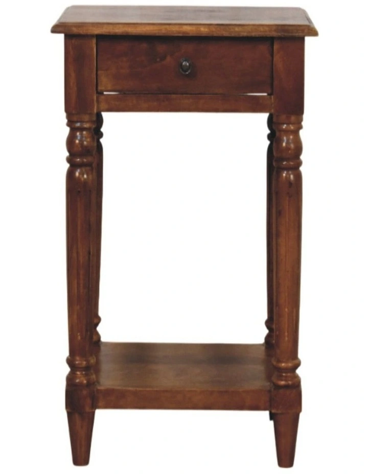 Solid Wood Turned Legs Chestnut 1 Drawer Side Table in Brown image 1