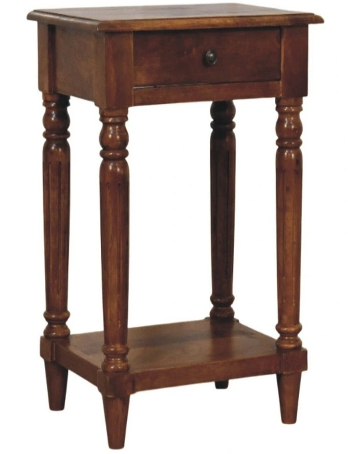 Solid Wood Turned Legs Chestnut 1 Drawer Side Table in Brown image 3