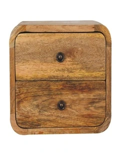 Solid Wood Mini Curve Bedside Table 2 Drawers in Beige