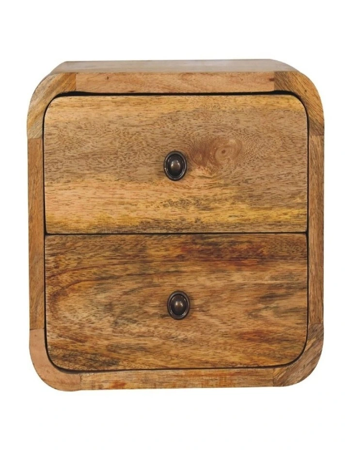 Solid Wood Mini Curve Bedside Table 2 Drawers in Beige image 1
