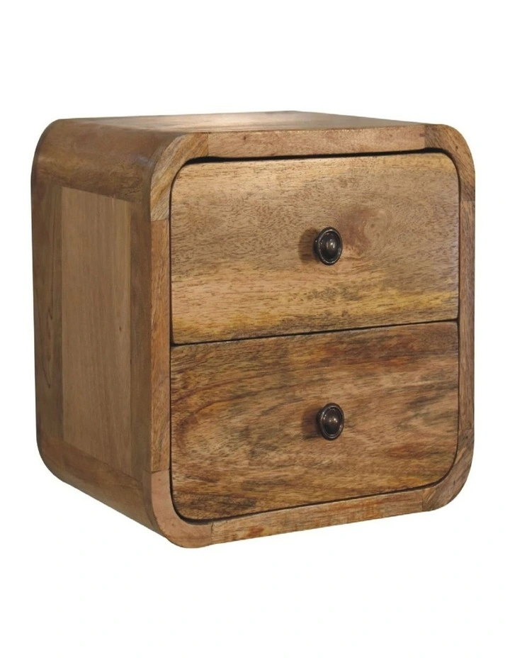 Solid Wood Mini Curve Bedside Table 2 Drawers in Beige image 3