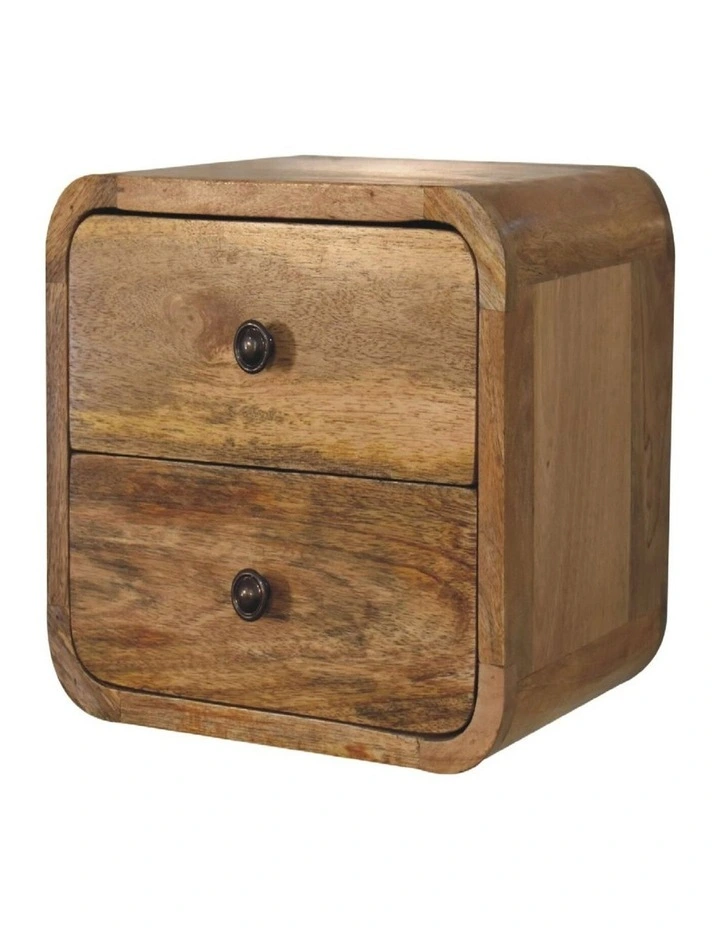 Solid Wood Mini Curve Bedside Table 2 Drawers in Beige image 4