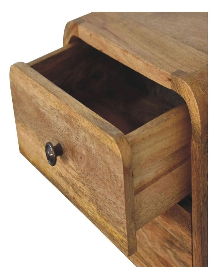 Solid Wood Mini Curve Bedside Table 2 Drawers in Beige image 5
