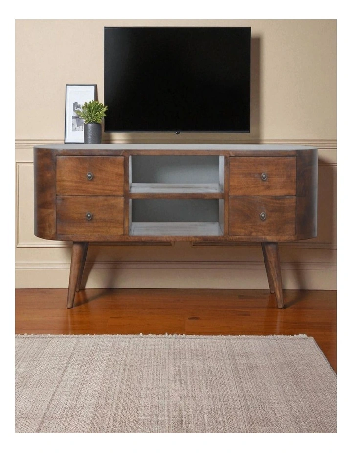 Artisan Furniture Solid Wood Chestnut Rounded Entertainment Unit, 4 Drawers, 2 Open Slots image 2