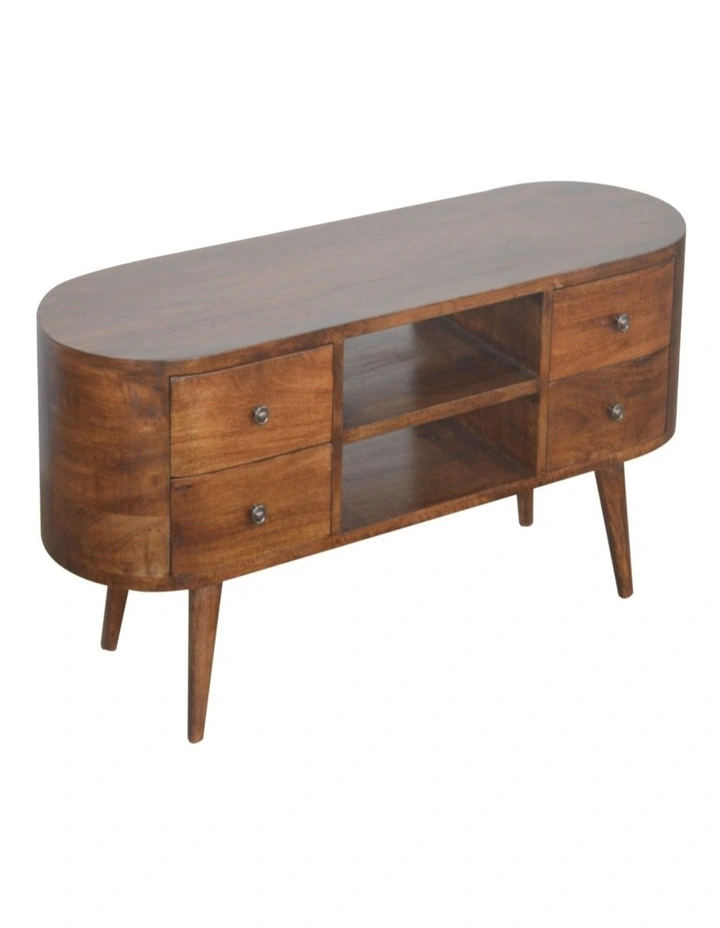 Artisan Furniture Solid Wood Chestnut Rounded Entertainment Unit, 4 Drawers, 2 Open Slots image 3