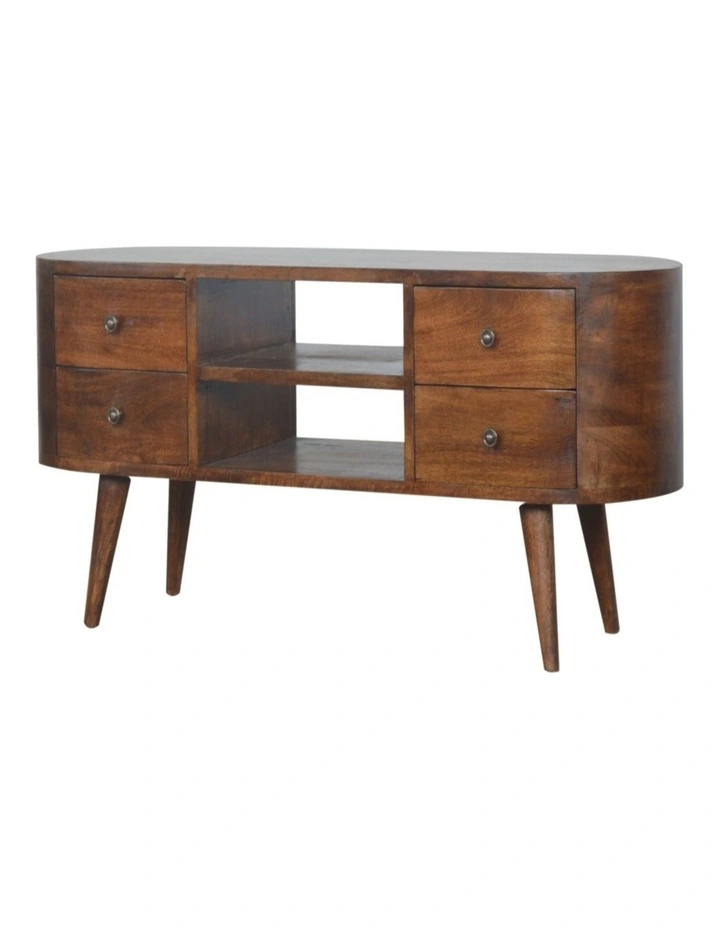 Artisan Furniture Solid Wood Chestnut Rounded Entertainment Unit, 4 Drawers, 2 Open Slots image 4