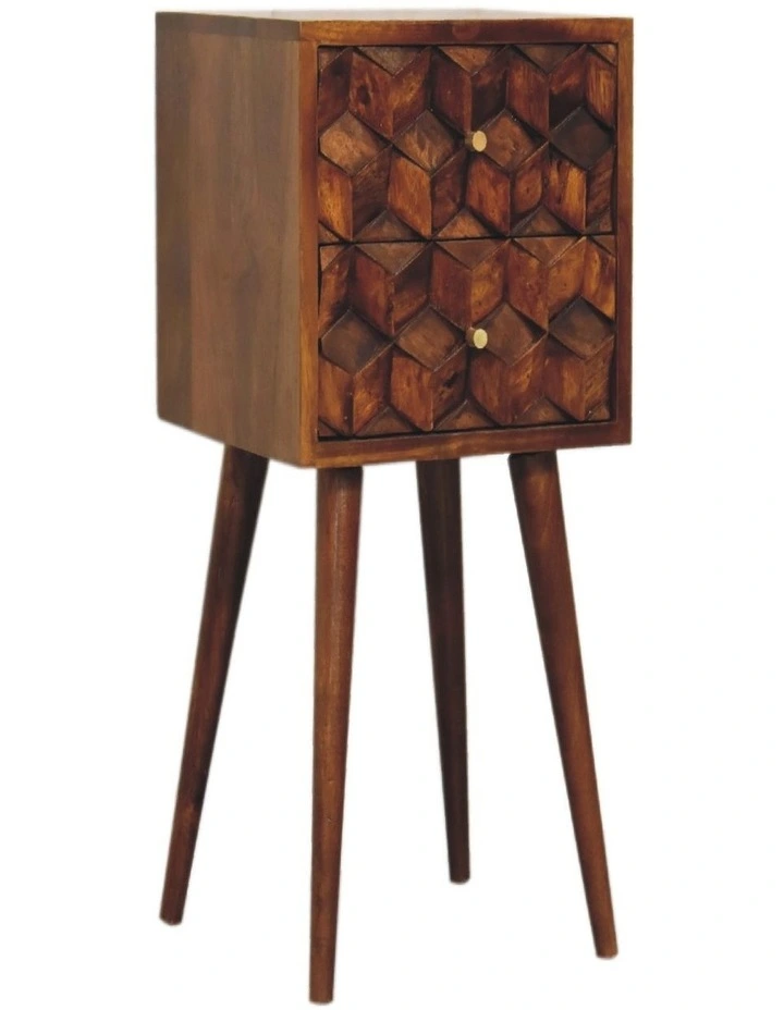 Artisan Furniture Solid Wood Mini Chestnut Cube 2 Drawer Bedside, Brown image 3