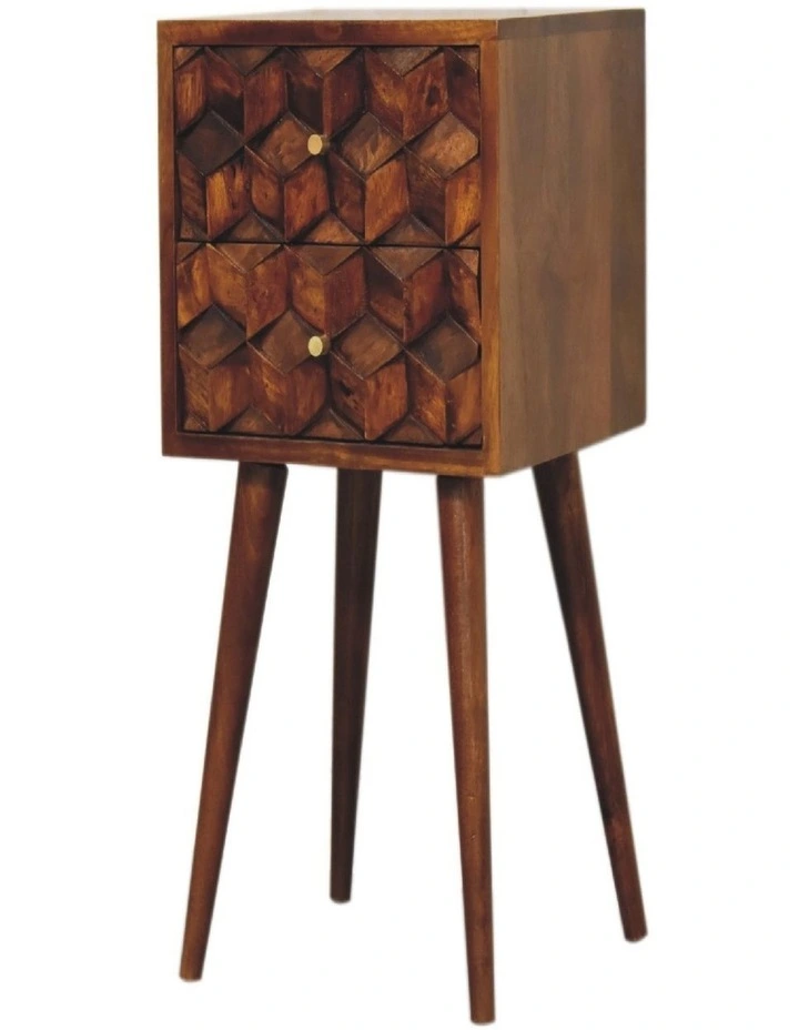 Artisan Furniture Solid Wood Mini Chestnut Cube 2 Drawer Bedside, Brown image 4