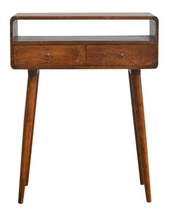 Solid Wood Curved Console Table 2 Drawers 1 Open Slot in Dark Brown