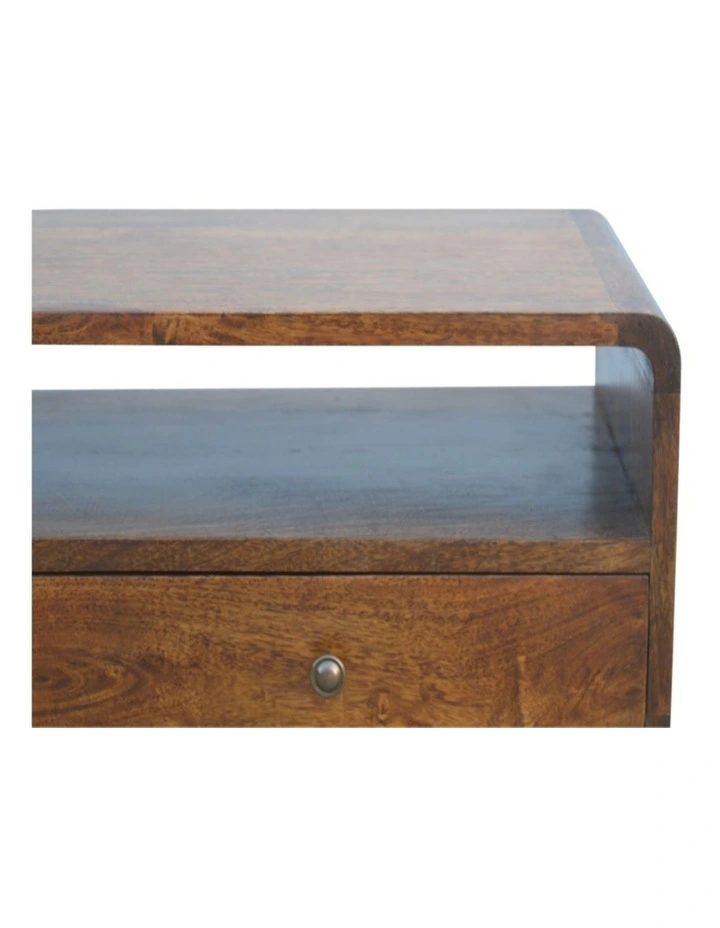 Solid Wood Curved Console Table 2 Drawers 1 Open Slot in Dark Brown image 4