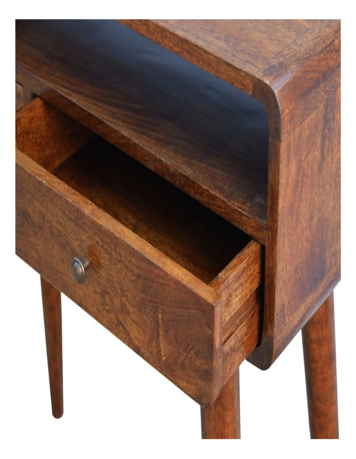 Solid Wood Curved Console Table 2 Drawers 1 Open Slot in Dark Brown image 5