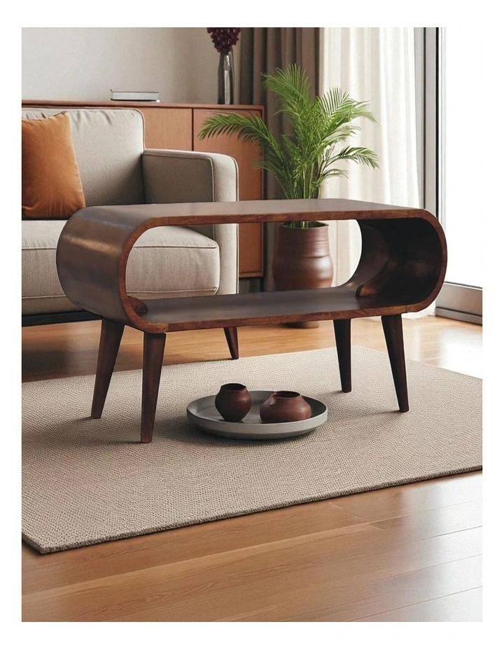 Artisan Furniture Solid Wood Amaya Nordic Style Coffee Table, 1 Shelf, Dark Brown image 2