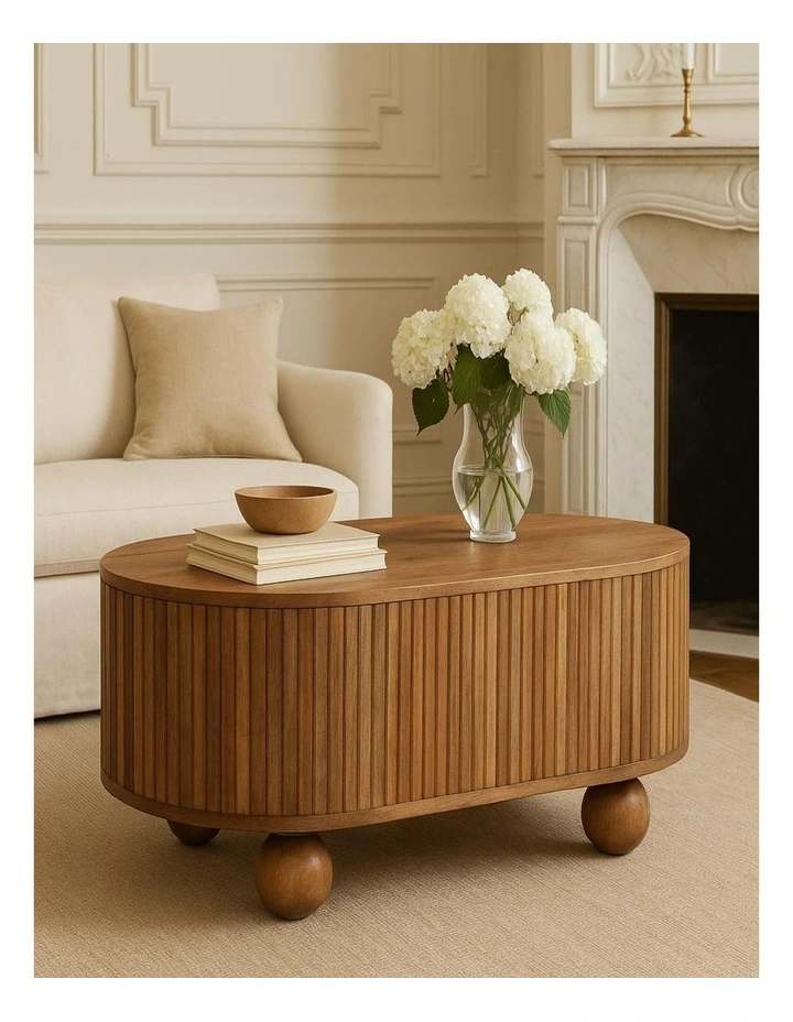 Solid Wood Soba Ball Lid-up Coffee Table in Brown image 2