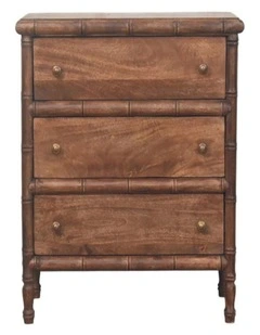 Solid Wood Carved 3-Drawer Chest Table in Brown