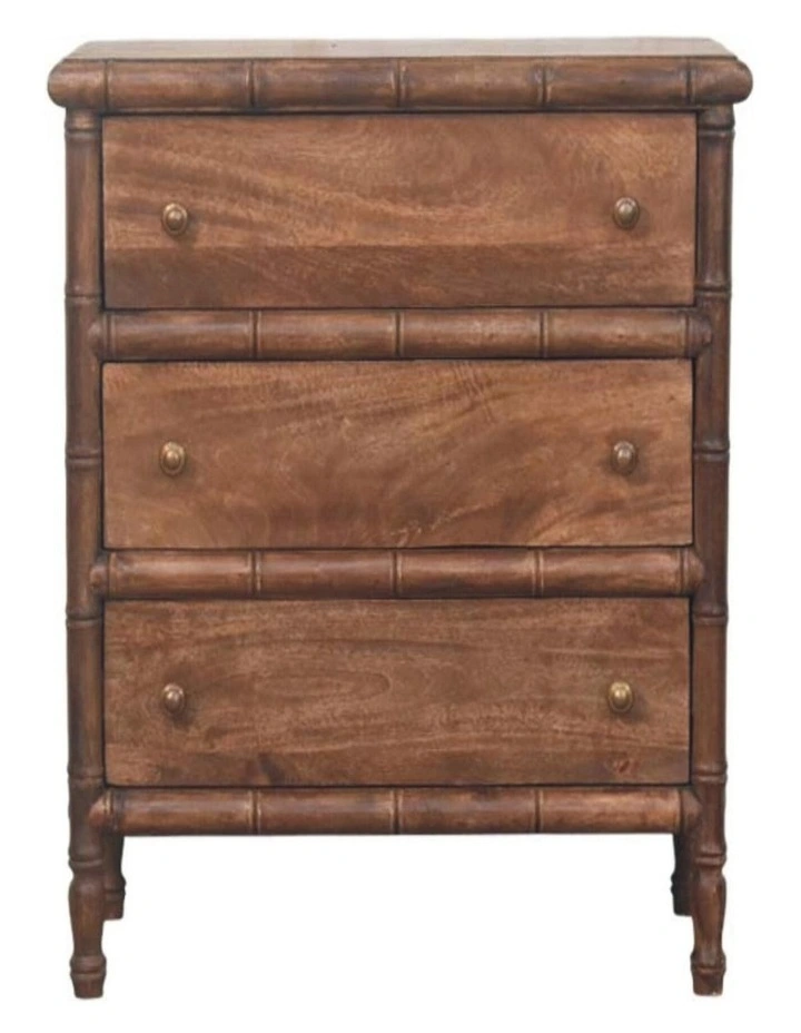 Solid Wood Carved 3-Drawer Chest Table in Brown image 1