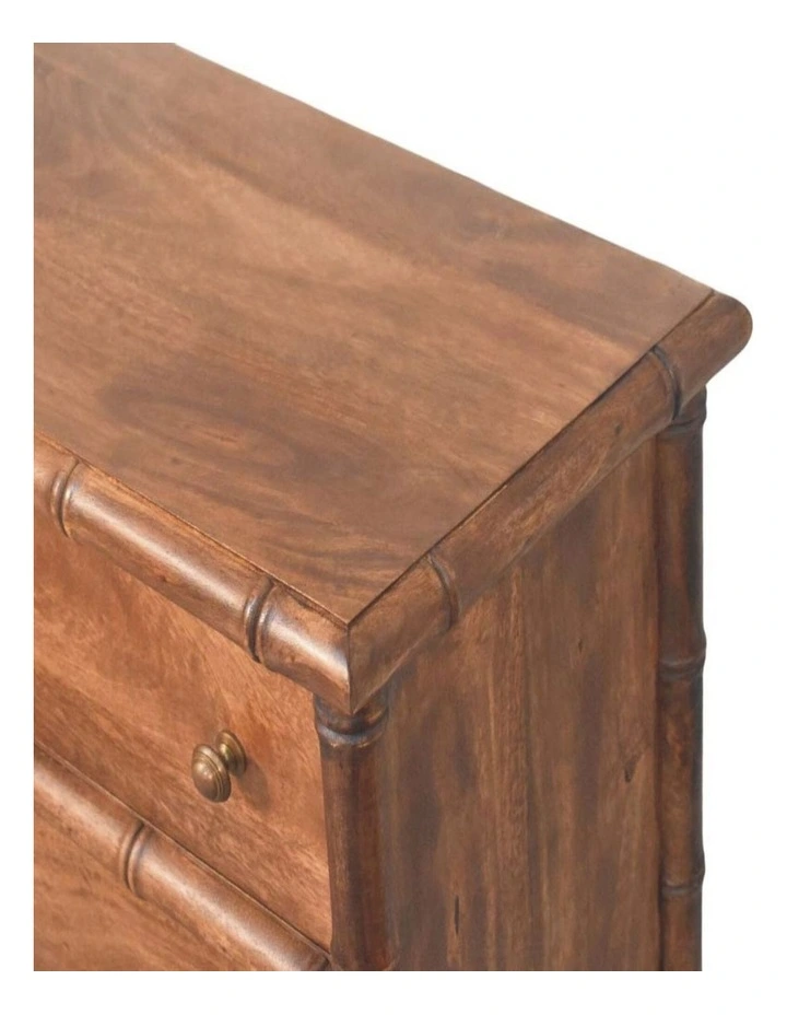 Solid Wood Carved 3-Drawer Chest Table in Brown image 3