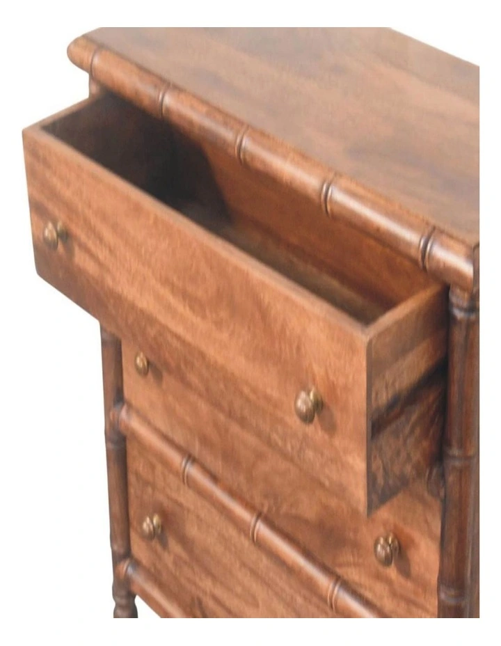 Solid Wood Carved 3-Drawer Chest Table in Brown image 4
