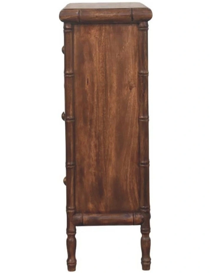 Solid Wood Carved 3-Drawer Chest Table in Brown image 5