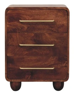 Solid Wood 3-Drawer Rounded Chest in Brown