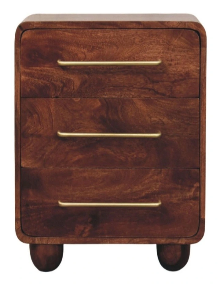 Solid Wood 3-Drawer Rounded Chest in Brown image 1