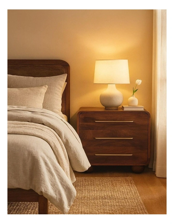 Solid Wood 3-Drawer Rounded Chest in Brown image 2