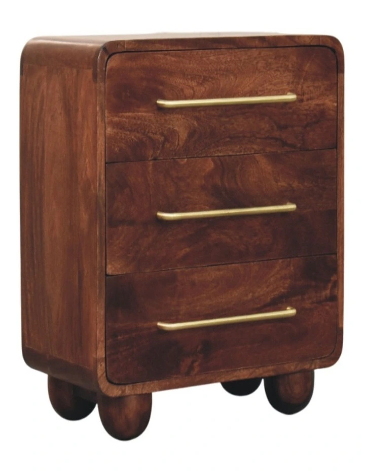 Solid Wood 3-Drawer Rounded Chest in Brown image 3