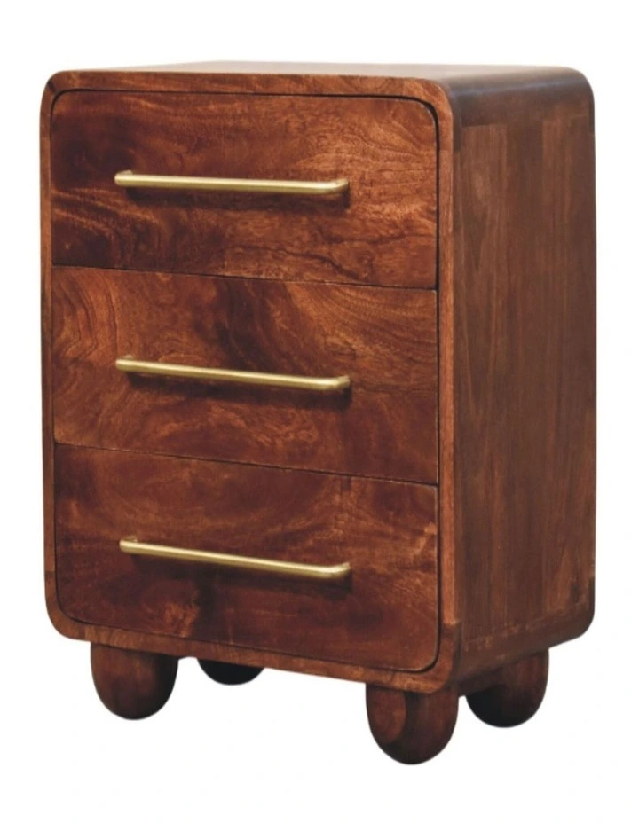 Solid Wood 3-Drawer Rounded Chest in Brown image 4
