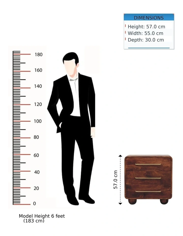 Solid Wood 3-Drawer Rounded Chest in Brown image 7