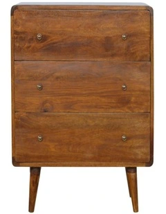 Solid Wood Curved Chest Table 3 Drawers in Dark Brown