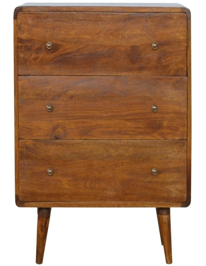 Solid Wood Curved Chest Table 3 Drawers in Dark Brown image 1