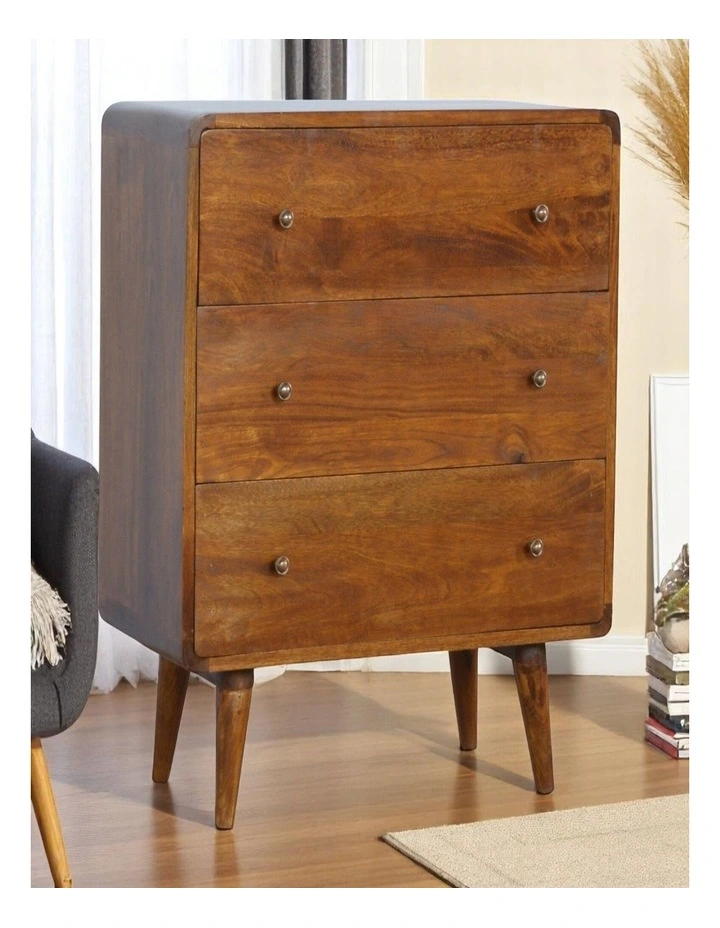 Solid Wood Curved Chest Table 3 Drawers in Dark Brown image 2