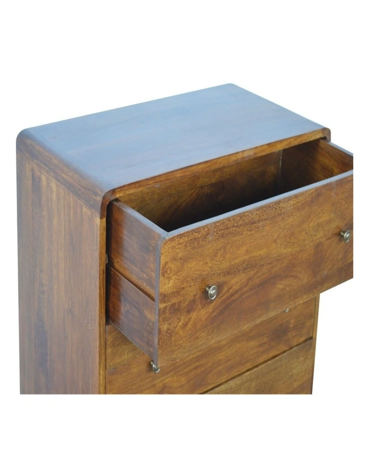 Solid Wood Curved Chest Table 3 Drawers in Dark Brown image 3