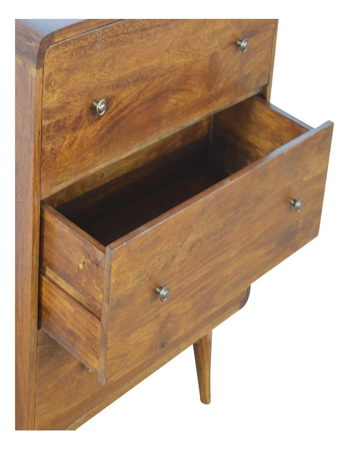Solid Wood Curved Chest Table 3 Drawers in Dark Brown image 4