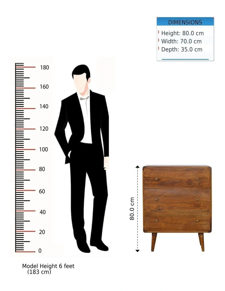 Solid Wood Curved Chest Table 3 Drawers in Dark Brown image 6