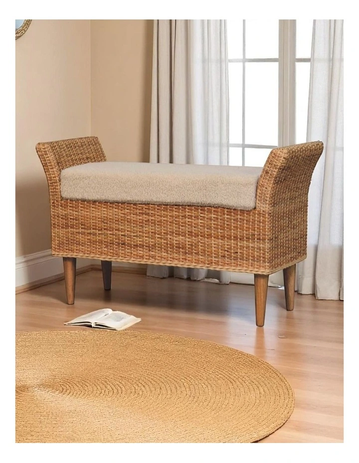 Solid Wood Riviera Woven Bench in Brown image 2
