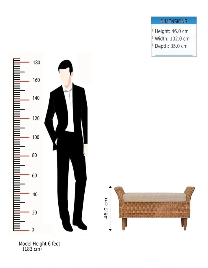 Solid Wood Riviera Woven Bench in Brown image 7