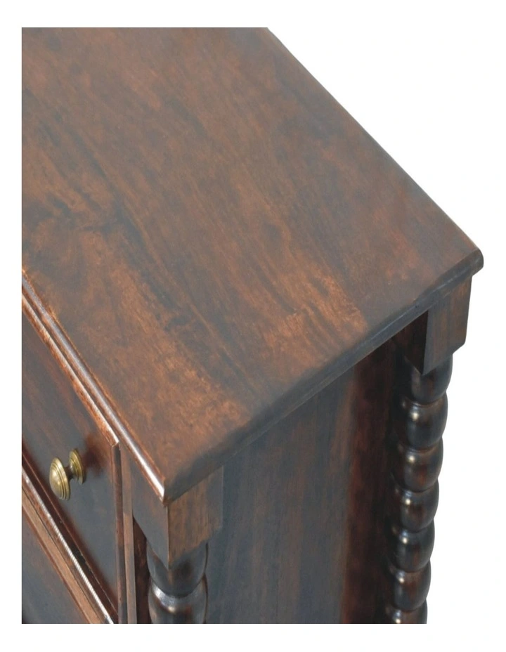 Solid Wood Spindle Winewood Chest, 3 Drawers in Brown image 4