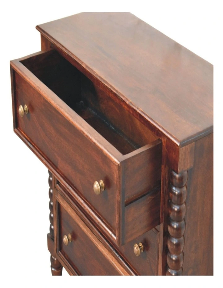 Solid Wood Spindle Winewood Chest, 3 Drawers in Brown image 5