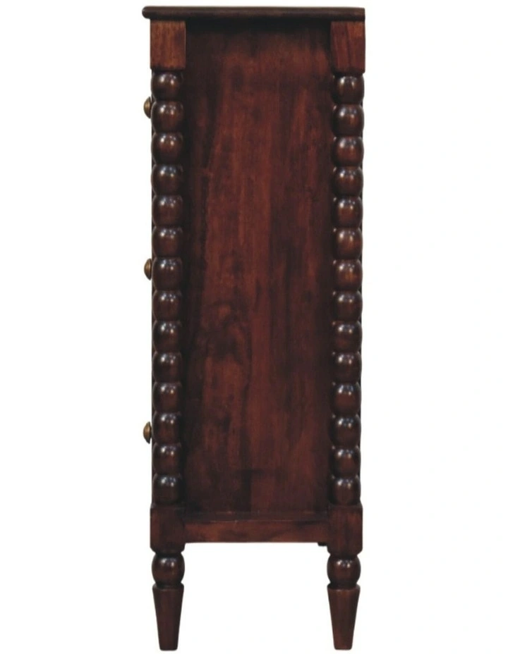 Solid Wood Spindle Winewood Chest, 3 Drawers in Brown image 6