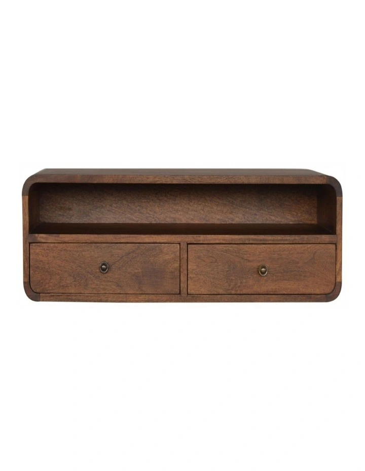 Solid Wood Floating Chestnut Open Console in Dark Brown image 1