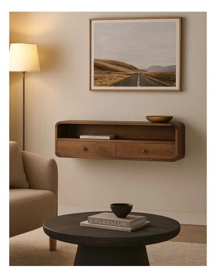 Solid Wood Floating Chestnut Open Console in Dark Brown image 2